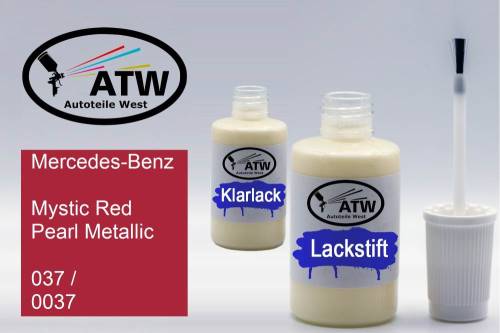 Mercedes-Benz, Mystic Red Pearl Metallic, 037 / 0037: 20ml Lackstift + 20ml Klarlack - Set, von ATW Autoteile West.